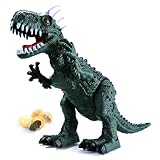 TEMI Electronic Walking Dinosaur LED Light Up Toys for Kids Boys Girls, Jurassic Green Tyrannosaurus T Rex Battery Powered Velociraptor Dragon Model w/ Sounds and Projection Lights, Laying Eggs