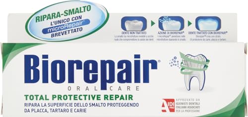 Biorepair Dentifricio Total Protective Repair, Anticarie, Ripara lo Smalto, Rigenera lo Smalto, Antibatterico, senza Fluoro, Confezione da 60 ml