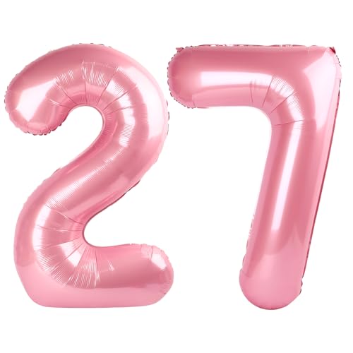 Image of 27 Balloon 40 inch Pearl Pink Number Balloons for 27 72 Birthday Decoration | Saturated Color, Large 40 in, With Straw & Hanging Hole, For Back-to-School Season, Wedding, Christmas, New Year, Anniversary