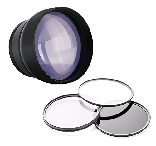 2.2X High Definition Super Telephoto Lens Compatibele with Sony FDR-AX100 + 62mm 3 Piece Filter Kit + Cloth