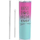 Xisilin Dog Mom Gifts For Women Dog Themed Gifts For Dog Mom- 20oz White Best Dog Mom Ever Travel Tumbler - Christmas Birthday Presents For Dog Lovers Female Women Teen Girls Water Cup With Lip Straw