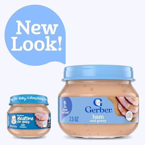 Gerber 2nd Foods Mealtime for Baby Pureed Baby Food Jar Variety Pack, 6 Ham & Gravy Jars, 6 Turkey & Gravy Jars, 2.5 Ounce Jars (12 CT)