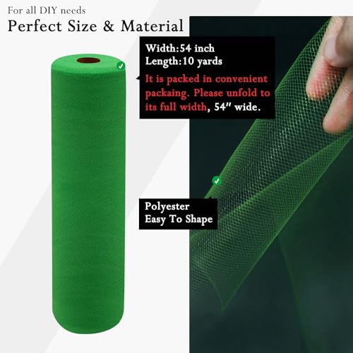 Image of Emerald Green Tulle Fabric Rolls 54 Inch by 10 Yards Fabric Tulle Bolt for Wedding Christmas Decorations Gift Wrapping DIY Tutu Baby Shower Table Skirt Birthday Party Craft Supplies