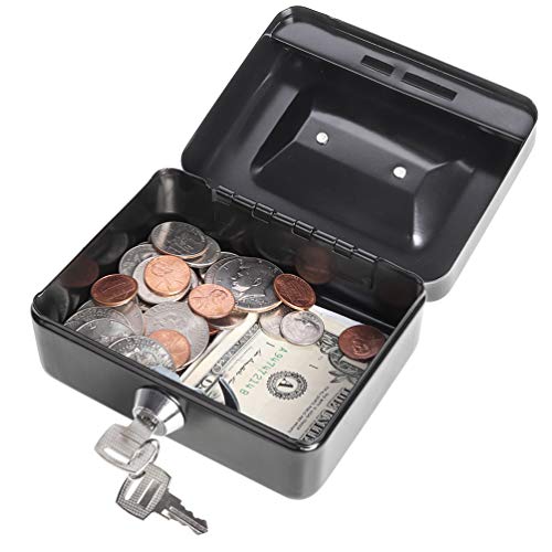 Jssmst Locking Small Steel Cash Box Without Money Tray,Lock Box,Black Small #TOP6