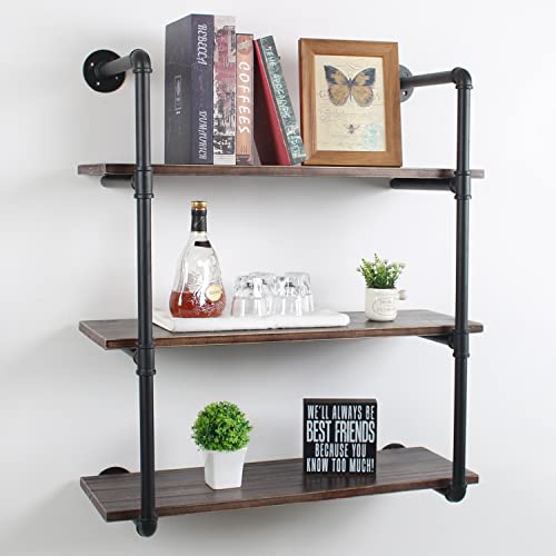 Mbqq Industrial Retro Pipe Shelf 30In 3 Tier Wall Mounted,Rustic Floating Shelves,Farmhouse Kitchen Bar Shelving,Home Decor Book Shelves,Diy Bookshelf Hanging Wall Shelves,Black #TOP2
