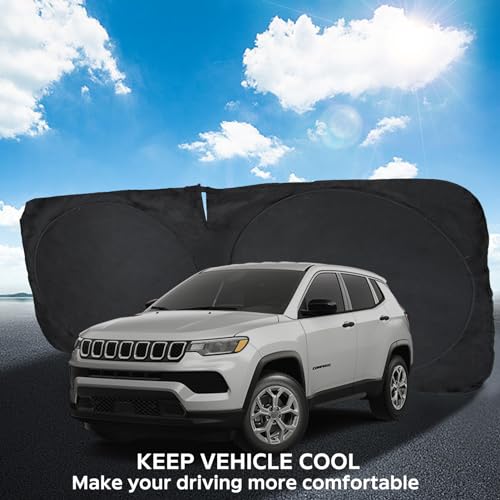 Image of Windshield Sunshade for Jeep Compass 2017-2025 2026 Window Sun Shade | Sun Visor for Front Windshield Cover 240T Polyester Material UV Heat Blocker Sun Car Accessories