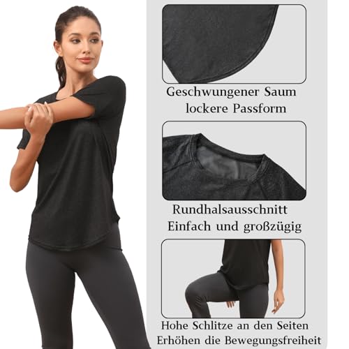 Sportshirt Damen Kurzarm, Sport Tshirt Damen Fitness, Rundhals Back Mesh Sport Oberteile, Leicht Atmungsaktiv Und Dehnbar Funktionsshirt Für Fitness, Laufen, Yoga(L)