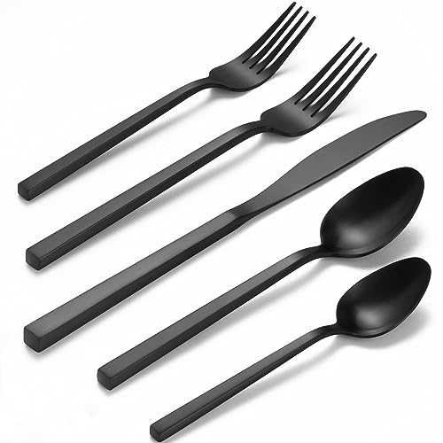 Alata Cube Black 40-Piece Forged Stainless Steel Matte Flatware Set for 8