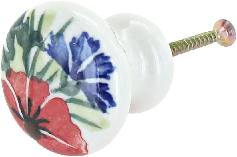 Blue Rose Polish Pottery Cherry Red Bouquet Drawer Pull