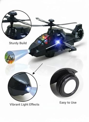 Image of SHAKTISM SWAT Police Helicopter Toy with 3D Lights, Music, Projection Function, Black, Battery Operated, 360 Rotatable Wheels for Kids -1Pc - Random Colour
