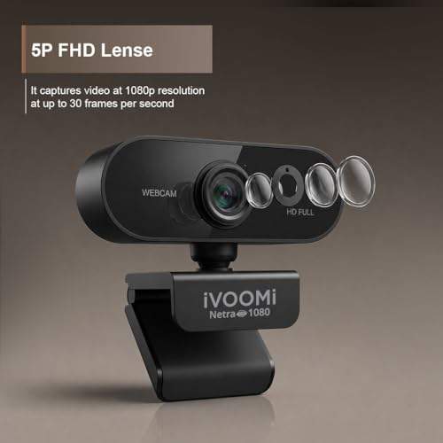 Image of iVOOMi Full HD 1080P 30 FPS Webcam for PC, Auto-Light Balance, 5P FHD Lense, 2.0MP CMOS Sensor, Meetings and Streaming, Auto-Exposure, Built-in Mic for Microsoft Teams, Google Meet, Zoom and More