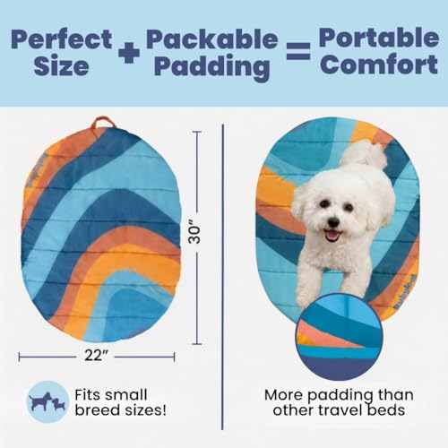 Image of Travel Dog Bed (30 inch x 22 inch) - Foldable & Packable for Travel, Road Trip, Camping - Lightweight, Water Resistant & Cozy with Soft Padding - Compact, Portable & Machine Washable - Small Breeds: Teal