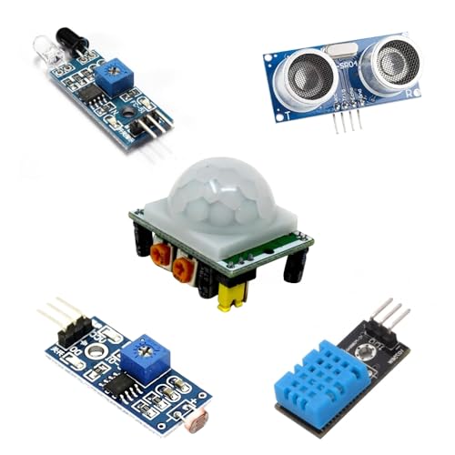 Image of (Pack of 5) Most Used Sensors - DHT11 Temperature Humidity, HC-SR04 Ultrasonic, LDR Light Sensor, IR Obstacle Sensor, PIR Motion Detector - DIY Electronics Starter Kit