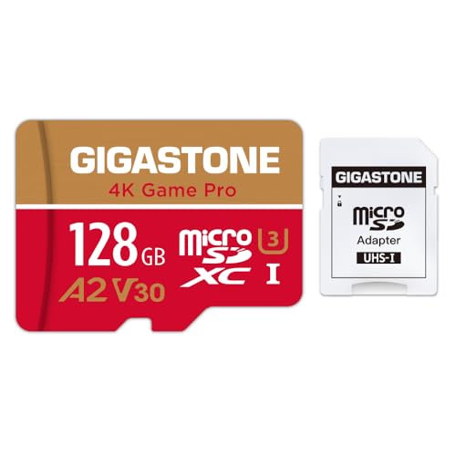 [5 Jahre kostenlose Datenwiederherstellung] GIGASTONE 128GB Micro SD Karte, 4K Game Pro, bis zu 100/50 MB/s, MicroSDXC Speicherkarte für Nintendo Switch 1 Gopro DJI, A2 V30 U3 +Adapter