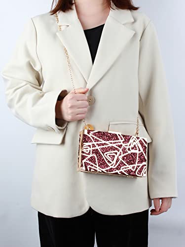 Reberomantic Women Metal Handbag Chain Geometric Evening Clutch Purse (W-Dark Red) #TOP6