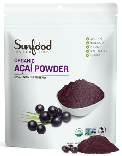 Sunfood Superfoods Organic Acai Powder - Acai Powder Organic, Acai Powder for Smoothie Bowles, Dried Acai Berry Mix with Antioxidants & Vitamin C, 100% Pure, USDA Organic, Non GMO - 4 Oz Bag
