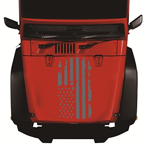 16.9''X30.7'' Distressed Usa Us Flag Sticker For Car Hood, Patriotic Old Glory Military Grunge Decals For Door Window Bumper, Auto Graphic Us Flag Decoration For Most Cars, Suv, Truck (Gray) #TOP5