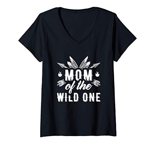 Mujer Mom Of The Wild One - Girl Birthday Matching Family Party Camiseta Cuello V