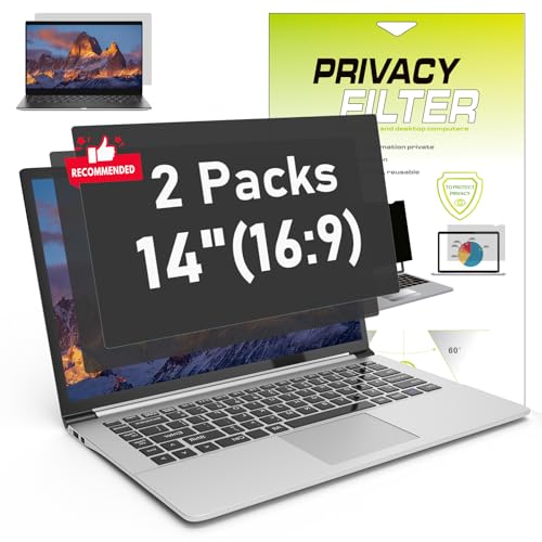 LAMA 2 Stüke Blickschutzfilter für 14 Zoll Laptop Blickschutzfolie Blickschutzfilter Laptop Screen Filter Datenschutzbildschirmfilter mit Sichtschutz Anti-Blaulicht Blendschutz 16:9 (310 x 174 mm)