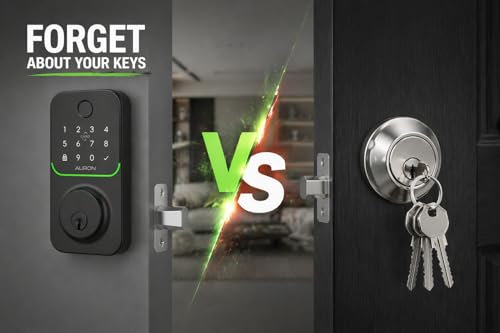 Smart Deadbolt Lock – 5-in-1 Keyless Entry: Fingerprint, Keypad, App, Card & Key | IP65 Weatherproof | Auto-Lock | Fits Standard Doors 1-3/8"-1-3/4" | No Wiring (Matte Black) — view 4