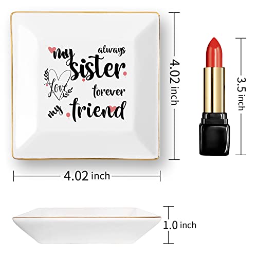 Image of Sisters Gifts from Sister in Law Happy Birthday Gift for Women | Funny,Big Brother,Little Ceramic,Small Jewelry Dish,Unique,Trinket Tray,Best Ring Plates,Always My Sister, Forever My Friend