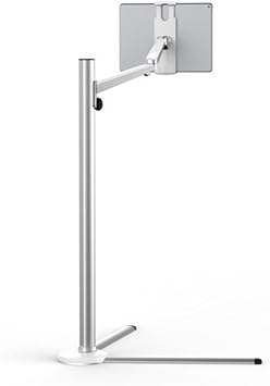 Buhelyc Universal Floor Stand, Ipad Stand Floor with Adjustable Height & Stable Base, Hands-Free, Aluminum Alloy, Stand Holder for Selfies/Video Recording/Vlogging/Live Streaming, Save Space