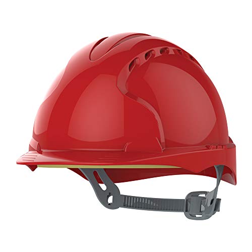 JSP EVO3 HDPE Safety Helmet for Construction/Building with OneTouch Slip Ratchet Red Vented (AJF160-000-600)