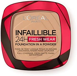 L'Oréal Paris Infallible 24H Fresh Wear Foundation in a Powder, Full-coverage, Longwear, Weightless Smooth Finish, Water-proof and Transfer-proof, 140 Golden Beige