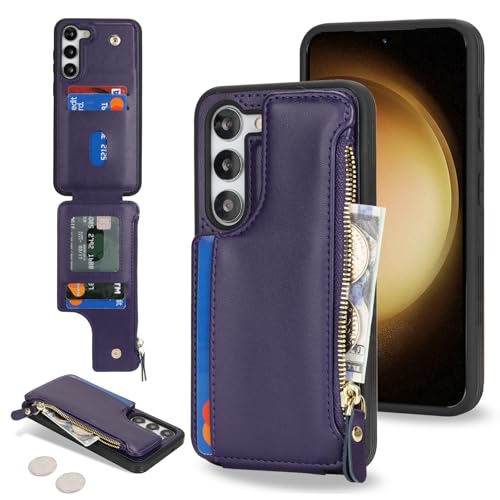 Étui portefeuille Galaxy S23 Plus Cavor en cuir violet avec porte-cartes et zippe