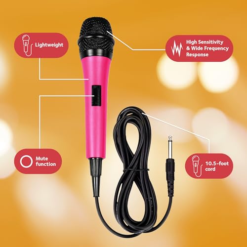 image for Singing Machine Wired Microphone for Karaoke, (Pink) - Unidirectional 