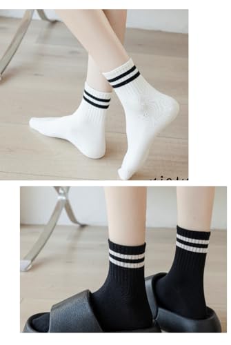 Image of Deeorla Womens Striped Crew Socks Brown Vintage Retro Athletic Socks 5 Pairs