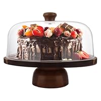 GBACHOOSE Cake Stand with Dome Lid, 11 inch Acacia Wood Cake Plate with Acrylic Cover, Wooden Cake Display Stand with Removable Small Bowl Base for Birthday Wedding Party