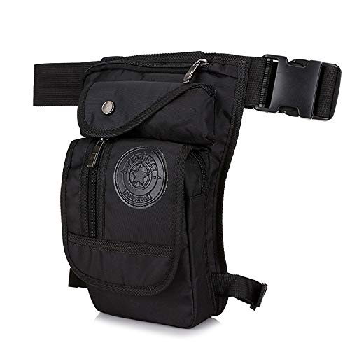 Heshuwen Men's Black Thigh Bag Canvas Drop Leg Bag Motorcycle Multi-Purpose Messenger Shoulder Bags Belt Hip Bum Waist Fanny Pack Motorbike Leg Bag(Black)