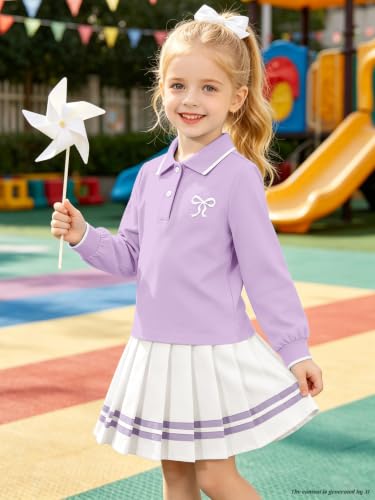 Image of Betusline Girls Skirt Set Long Sleeve Polo & Pleated Skirt, 4-14Y