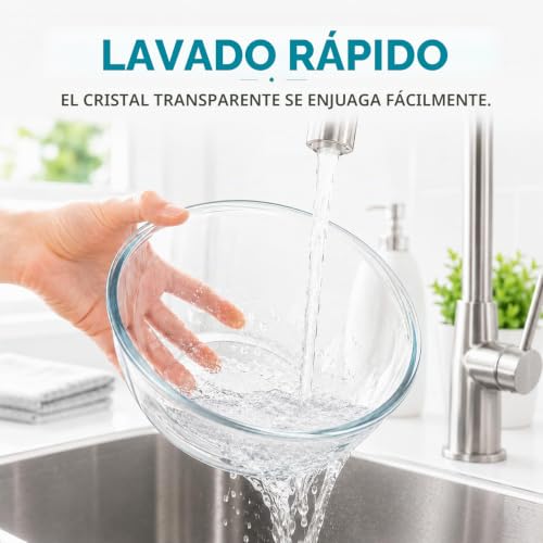 Miniatura 7 de Luvan Juego De 3 Cuencos De Vidrio Para Mezclar Con Tapa 4.2l, 2.5l,1l ,Ensaladeras Redondas Grandes Para Cocina, Ideal Para Almacenar Alimentos, Cocinar, Hornear, Preparar, Apto Para Lavavajillas