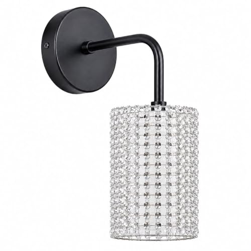 Image of Antique Modern Single Black Wall Light with Silver Crystal Acrylic Glass Shade Hanging Sconce Lamps Design for Bedroom Living Room Bathroom Bedside Vanity Hall Home Decor Hotel Bar