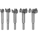 HARFINGTON 5pcs Forstner Bit Set 15mm-35mm Dia. Round Shank High Speed Steel Metric Forstner Drill Bits for Wood, Flat Wing Woodworking Hinge Drilling Tool Kits for Wood Plastic Plywood