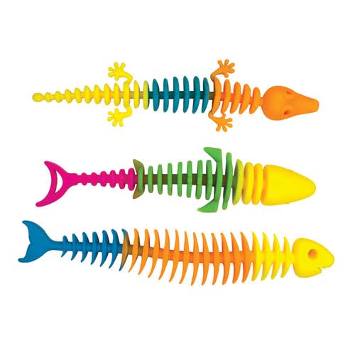 Raymond Geddes Rainbow Reptile Skeleton Sensory Toy - 24 Colorful Noodle Toys for Kids - Reptile-Shaped Stretchy Toys Link as Bracelet