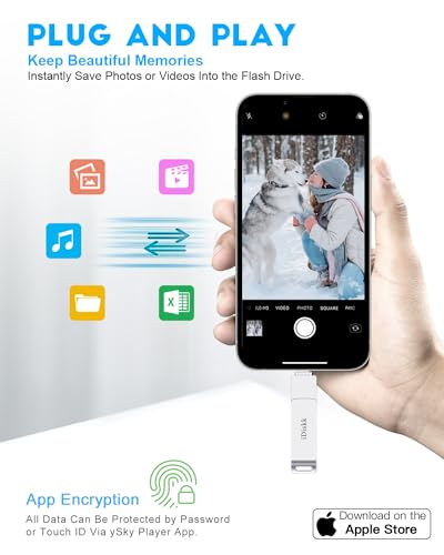 Clé USB pour iPhone 256 Go certifiée MFi avec connecteurs Lightning et USB C - 6