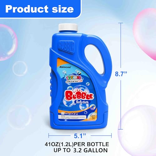 Abincee 41oz Bubble Solution Refill（up to 3.2 Gallon,Concentrated Solution for Bubble Machine, Gun, Wands, Mower Wedding Birthday Party Favor (Blue) - Thumbnail 3