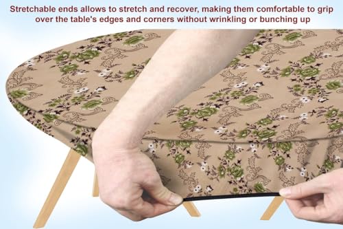 Image of The Furnishing Tree Elastic Oval Dining Table Cover WxL 36x48 in Inches Polyester Floral Pattern Beige