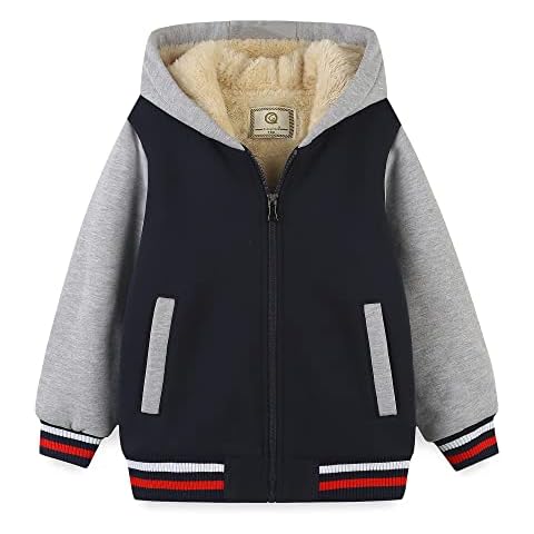 Funnymore Kids Boys Girls Jacket Hoodies,Fall Winter Sherpa Fleece Lined Sweatshirt Navy 8-9 Years Cover