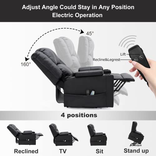 Comhoma Power Lift Recliner Chairs For Elderly Big Heated Massage Recliner Sofa Pu Leather With Infinite Position 2 Side Pockets And Cup Holders (Black) #TOP5