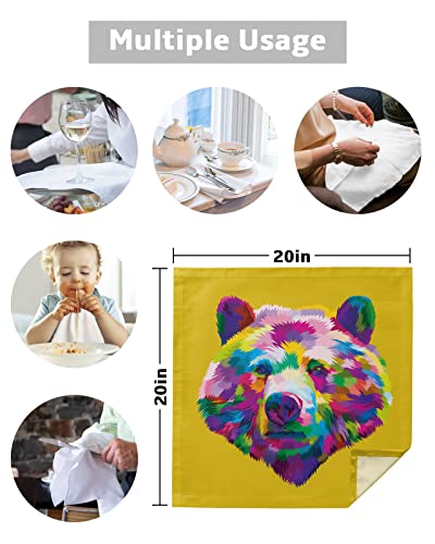4 Pcs Soft Cloth Napkins, Napkins Cloth Washable, Pop Art Style Colored Bear Reusable Dinner Napkins For Wedding, Party, Easter, Dinners (20"X20") #TOP4