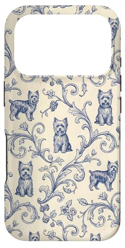 Yorkshire Terrier Blue French Toile Style Art Nouveau Case for iPhone 17 Pro