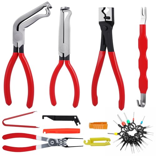 4Pcs Electrical Disconnect Pliers for Cars, Automotive Electrical 60 Degree Connector Plier Connector Separator Hose Clamp Plier with Relay Puller Pliers and Terminal Pin Removal Tool for Cars
