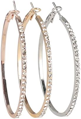 dwitucy 3 Pairs 50mm Large Hoop Earrings for Women Girls, 6pcs Big Thick Hoop with Cubic Zirconia, Gold, Silver, Rose Gold