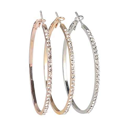 Dwitucy 3 Pairs 50Mm Large Hoop Earrings For Women Girls, 6Pcs Big Thick Hoop With Cubic Zirconia, Gold, Silver, Rose Gold #TOP1