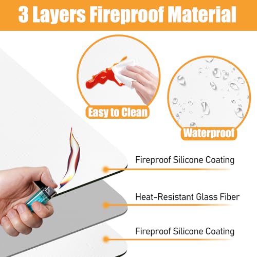 Amerbro Heat Resistant Mat for Air Fryer, 16 x 24in Countertop Protector, Fireproof Silicone Appliance Slider for Coffee Maker, Toaster, Oven - White