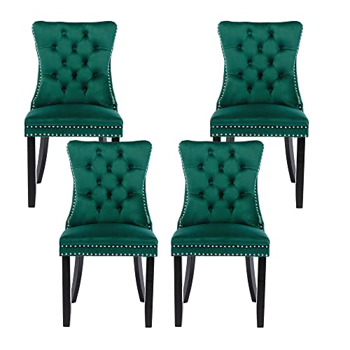 Rhomtree Tufted Dining Chair Modern Velvet Chairs For Dining Room Upholstered Dining Chairs With Nailhead Rivet Trim Design Pull Back Ring For Kitchen Dining Room (Green, Set Of 4) #TOP8